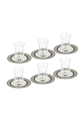 Dania Clear Glass Tea Cup Set with Porcelain Saucers, 6 Tea Cups + 6 Saucers