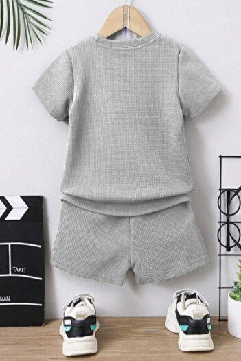 Bubito Waffle Visual Pocket Detailed Cotton Summer Baby Kids Shorts Set-Grey