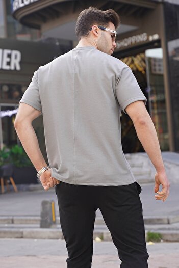 Madmext Ανδρικό T-Shirt Βαμμένο Γκρι Regular Fit Basic 6099