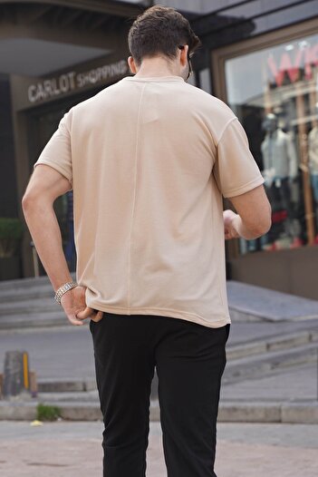 Madmext Ανδρικό μπλουζάκι μπεζ Regular Fit Basic 6099
