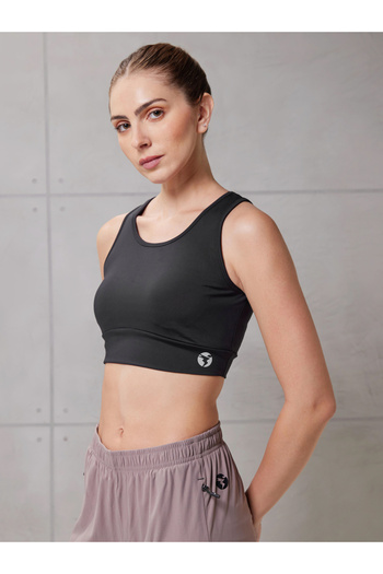Technosport By Styli Solid Padded Sports Bra with Logo Detail