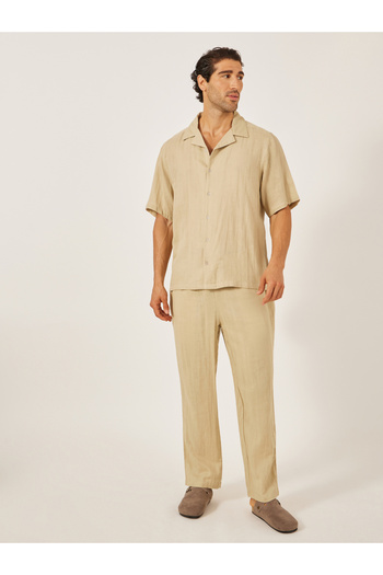 Styli Solid Resort Collar Relaxed Fit Shirt and Trousers Co-Ords