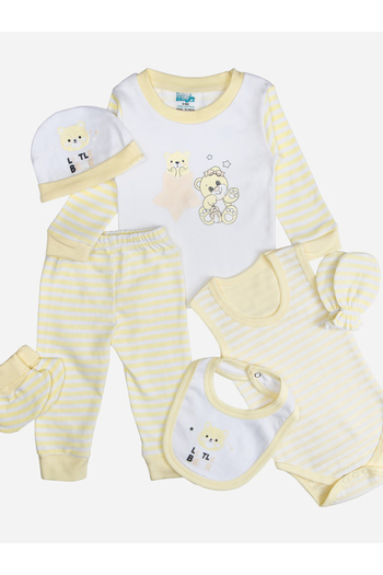 Babies Basic By Styli Pack of 7 - Cotton Bodysuit, Top, Pants, Bib, Socks, Mitten and Cap