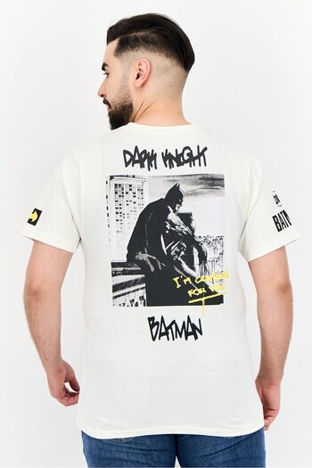 Batman DC Men Crew Neck Short Sleeve Graphic Print T-Shirt, Off White