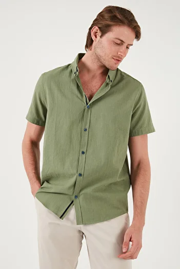 Buratti Cotton Slim Fit Button Collar Short Sleeve Shirt Men Shirt Cf21S 112546