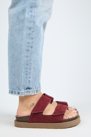 Manijero Vina Platform Δερμάτινες Γυναικείες Παντόφλες Claret Red
