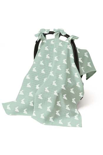 DEUX LAPINS 100% Cotton Muslin Stroller Cover - Mono Lapin Matcha Green