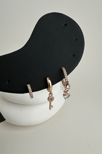 Modex Gold Color Key Detail Triple Earring Set
