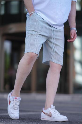 Madmext Mint Green Striped Short Men's Shorts - Adjustable Waist Cotton Linen 6542