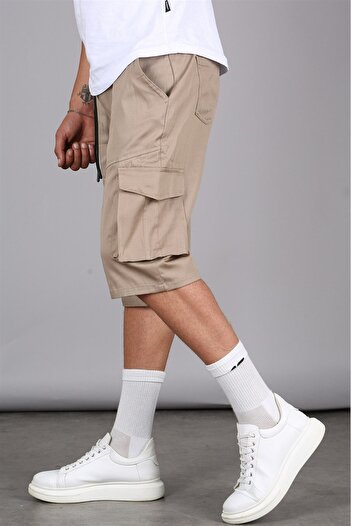 Madmext Beige Basic Cargo Pocket Men's Capri Shorts 5473