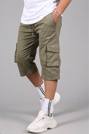 Madmext Khaki Gabardine Cargo Pocket Men's Capri Shorts 5754