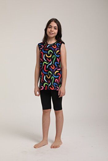 Chelly Girl's Patterned Sleeveless Tights Semi-Covered Hijab Swimsuit S 5600