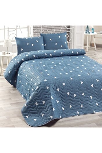 Eponj Home Quilted duvet set 200x220cm + 2 pillowcases with triangles, Ucgen Blue