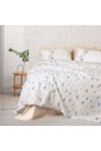 Cotton Box Bedspread with bed sheet and pillowcases, made of cotton with beige flowers, Feliz Somon