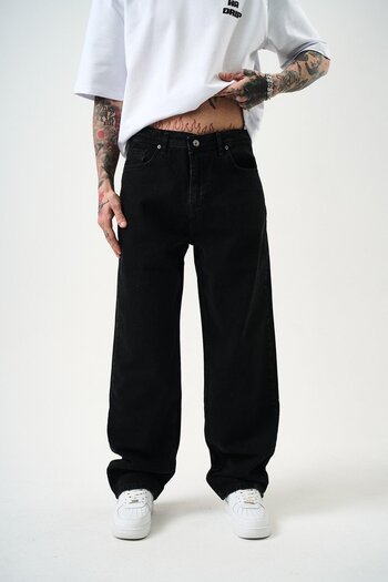 Respire Black Baggy Washed Jean Trousers