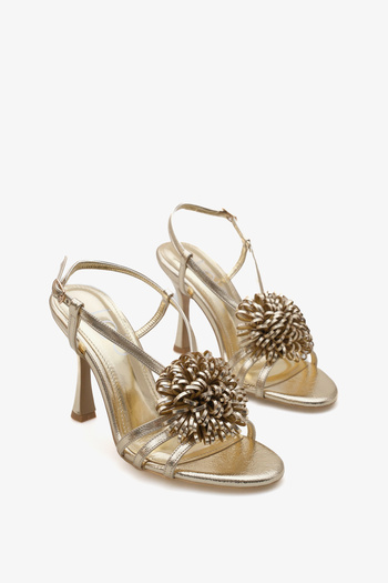 LOJO Women's Flower Buckle Open-Front Heeled Shoes Fres Gold
