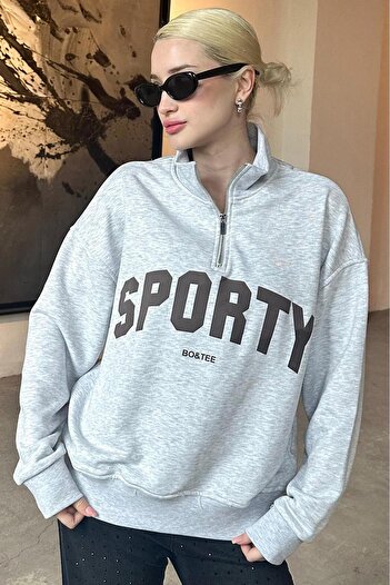 Madmext Karmelange Half Zip Printed Sweatshirt Mg2212