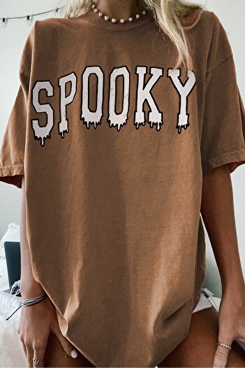 Madmext Women's Brown Printed Oversize T-shirt Mg969