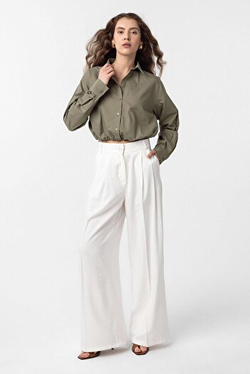 Antioch Khaki Crop Poplin Women's Shirt