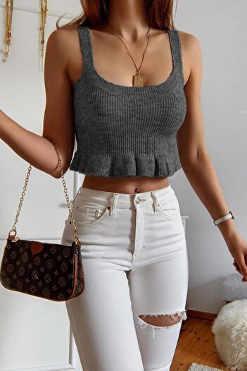 Madmext Mad Girls Anthracite Knitwear Blouse Mg1007