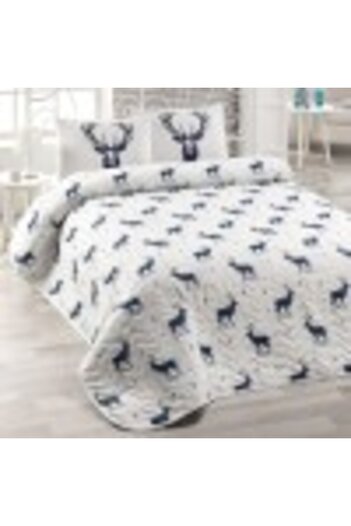 Eponj Home Set cuvertura matlasata + 2 fete perna, 200 x 220 cm, Geyik Dark Blue