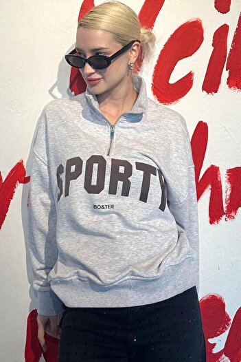 Madmext Karmelange Half Zip Printed Sweatshirt Mg2212