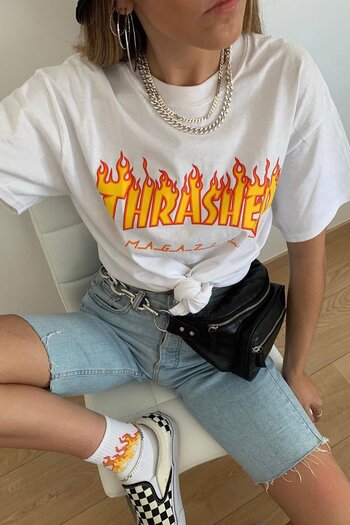 Madmext Weißes bedrucktes Oversize-T-Shirt für Damen Mg1346