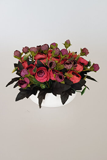 adresiburasi Concrete Bowl Model Potted Peony Rose Table Flower Red