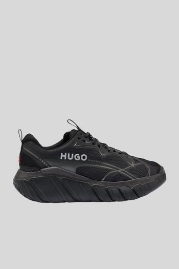 HUGO Marka Logolu Şerit Detaylı Erkek Sneaker Siyah
