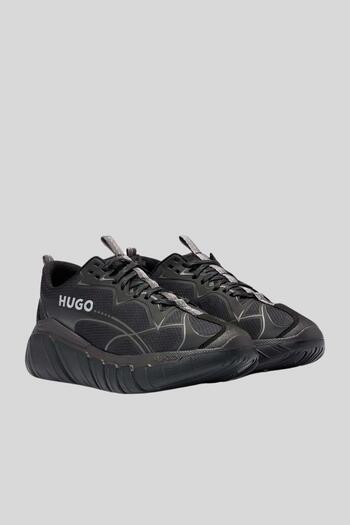 HUGO Marka Logolu Şerit Detaylı Erkek Sneaker Siyah