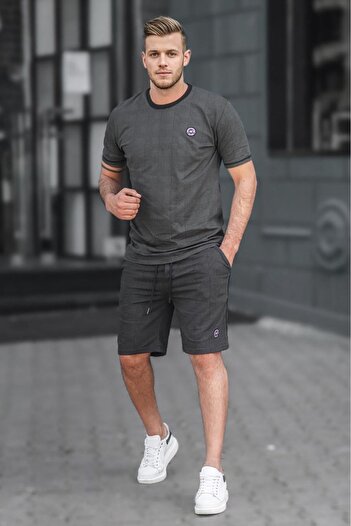 Madmext Black Plaid Men's Shorts Set 4841