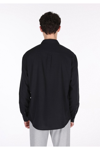 Colin's Relaxed Fit Shirt Neck Plain Men's Linen Blended Black Long Sleeve Shirt
