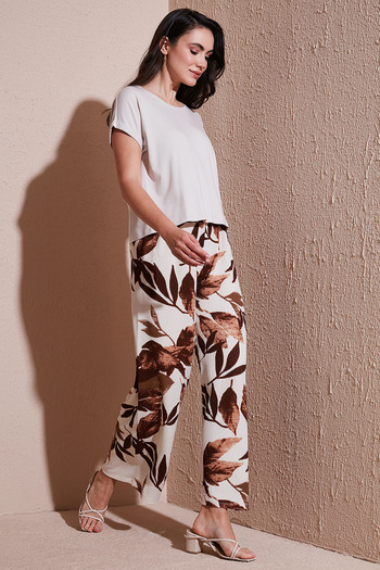 Lela Patterned Elastic Waist Wide Leg Trousers Pants 5869018