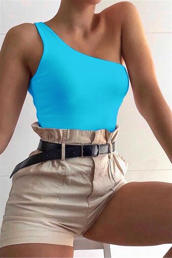 Madmext Mad Girls One Shoulder Turquoise Strap Body Mg325