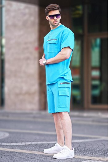 Madmext Blue Pocket Detailed Men's Shorts Set 5946