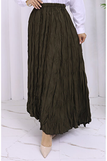 sefamerve Elastic Waist Skirt 0050-02 Khaki