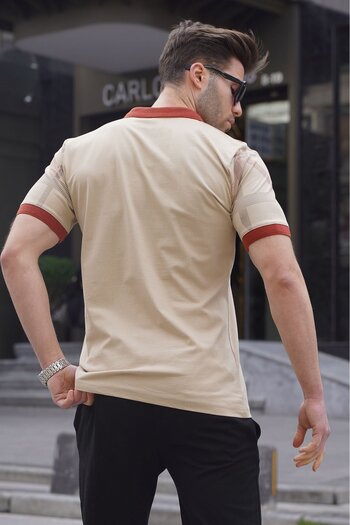 Madmext Ανδρικό μπλουζάκι Polo με λαιμόκοψη σε μπεζ σχέδιο 6080