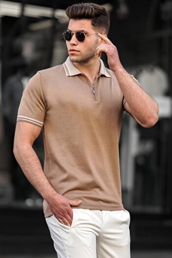 Madmext Camel Basic Polo Neck Men's T-Shirt 5099