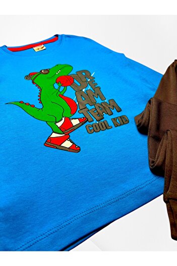 Pijamakids Set de pijamale subțiri de sezon pentru băieți, 100% bumbac, albastru, cu model de dinozaur baschet, cu mâneci lungi