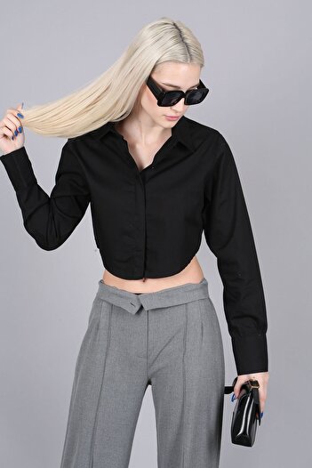 Madmext Černá krátká košile Mad Girls Mg1382