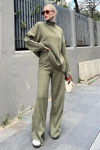 Madmext Khaki Knitwear Sweater and Trousers Set - Long Sleeve Mg2173