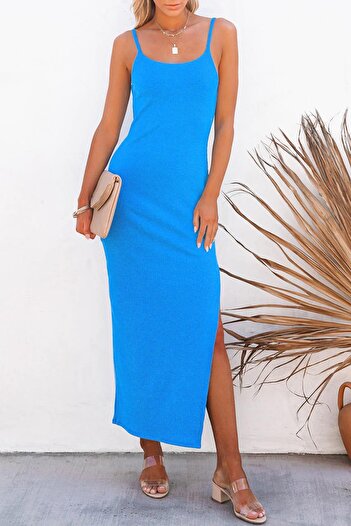 Madmext Blue Strappy Long Dress Mg1728