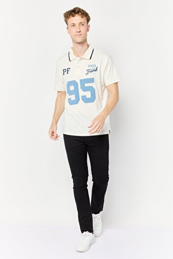 PAUL FRANK Men Regular Fit Embroidered Short Sleeves Polo Shirt, Off White