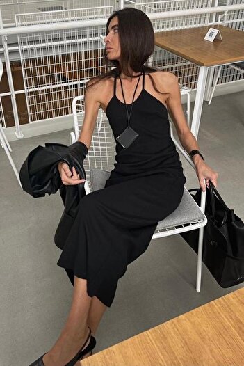 Madmext Black Tied Long Basic Dress MG1854