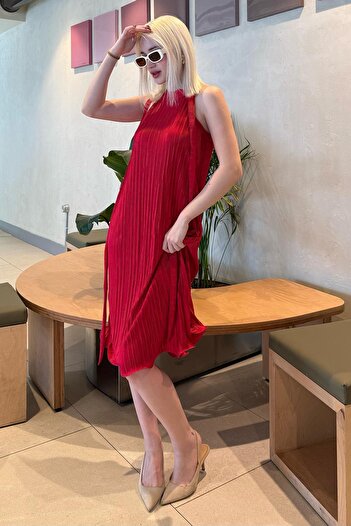 Madmext Red Halter Neck Women's Dress Mg2351
