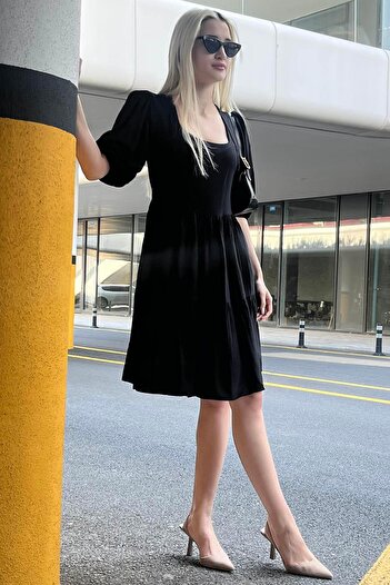Madmext Black Backless Basic Short Dress