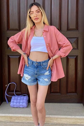 Madmext Mad Girls Pudra Oversize Gömlek Mg1369