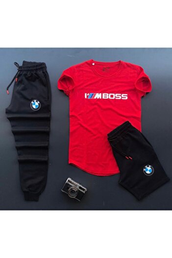 NEW TRENDY COLLECTİON Mpower Bmw Printed Shorts-Sweatpants-T-Shirt Slim Fit 3-Piece Set Combination Top