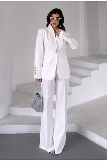 pembekurdelem Women's Gold Buttoned Jacket Pants Suit White