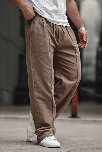 Madmext Brown Men's Relaxed Cut Linen Trousers 6539